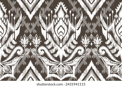 Beautiful Ikat paisley embroidery on mono color background.geometric ethnic oriental seamless pattern traditional.Aztec style abstract vector illustration.