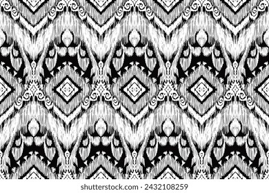 Beautiful Ikat paisley embroidery on mono color background.geometric ethnic oriental seamless pattern traditional.Aztec style abstract drawing vector illustration.