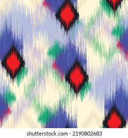 Hermoso patrón de ikat para crear ropa de moda y para usar en decorar interiores de casa. Cultura de Uzbekistán. Patrones textiles digitales. 