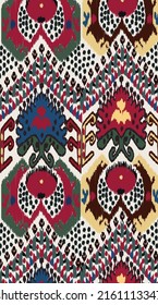 Beautiful ikat pattern - traditional silk fabric pattern used in the fashion industry and home interior decor. Batik. Uzbekistan culture.

