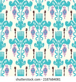 Beautiful ikat pattern - traditional silk fabric pattern used in the fashion industry and home interior decor. Batik. Uzbekistan culture.
