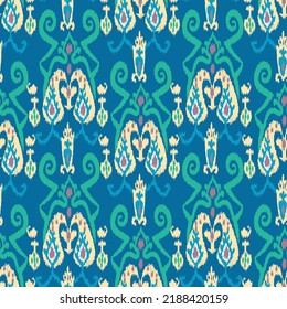 Hermoso patrón de ikat - el patrón tradicional de tela de seda utilizado en la industria de la moda y la decoración interior del hogar. Batik. Cultura de Uzbekistán.