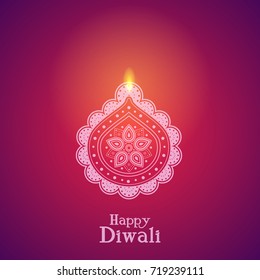 Beautiful illuminated diya - oil lamp. Vector.
