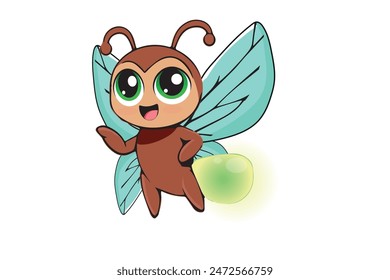 hermosa luciérnaga iluminada, Ilustración vectorial con fondo blanco