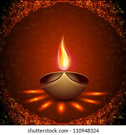 Beautiful illuminating Diya background for Hindu community festival Diwali or Deepawali in India. EPS 10.