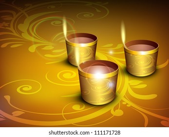Beautiful illuminating Diya background for Hindu community festival Diwali or Deepawali in India. EPS 10.