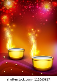 Beautiful illuminating Diya background for Hindu community festival Diwali or Deepawali in India. EPS 10.