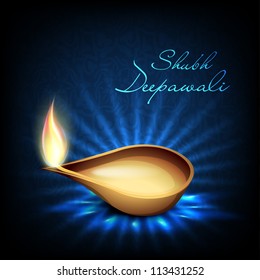 Beautiful illuminating Diya background for Hindu community festival Diwali or Deepawali in India. EPS 10.