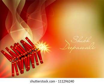 Beautiful illuminating fire crackers background for Hindu community festival Diwali or Deepawali in India. EPS 10.