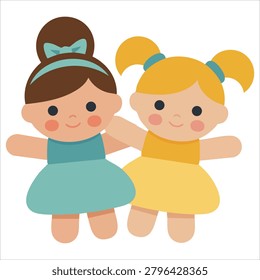 Beautiful illustrated scene of doll set dolls toys girls designed as minimal flat artwork for digital media