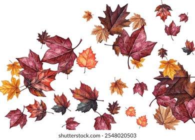 Hermosa ilustración de hojas de otoño en varios colores y Formas, perfecto para diseños de temporada, invitaciones y decoraciones. Captura la esencia del otoño con patrones de hojas vibrantes y detallados.