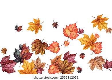 Hermosa ilustración de hojas de otoño en varios colores y Formas, perfecto para diseños de temporada, invitaciones y decoraciones. Captura la esencia del otoño con patrones de hojas vibrantes y detallados.