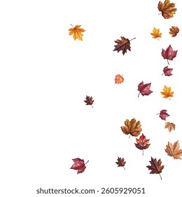 Beautiful illustration of autumn leaves in various colors and shapes, perfect for seasonal designs, invitations, and decorations. Captures the essence of fall with vibrant and detailed leaf patterns.
