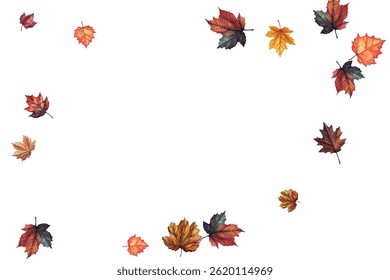 Beautiful illustration of autumn leaves in various colors and shapes, perfect for seasonal designs, invitations, and decorations. Captures the essence of fall with vibrant and detailed leaf patterns.