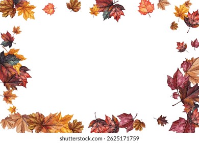 Beautiful illustration of autumn leaves in various colors and shapes, perfect for seasonal designs, invitations, and decorations. Captures the essence of fall with vibrant and detailed leaf patterns.