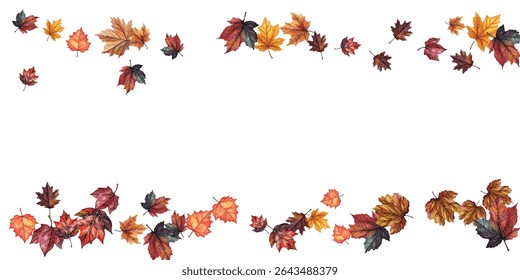 Beautiful illustration of autumn leaves in various colors and shapes, perfect for seasonal designs, invitations, and decorations. Captures the essence of fall with vibrant and detailed leaf patterns.