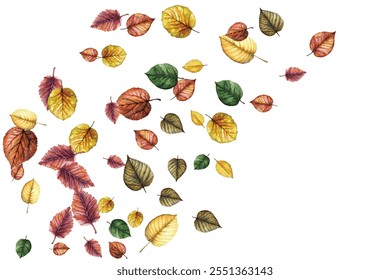 Hermosa ilustración de hojas de otoño en tonos vibrantes, perfecto para diseños de temporada, proyectos de temática natural y fondos artísticos. Añade un toque de belleza natural y elegancia a tu trabajo.