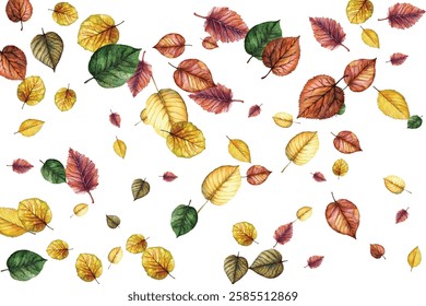 Beautiful illustration of autumn leaves in vibrant shades, perfect for seasonal designs, nature-themed projects, and artistic backgrounds. Add a touch of natural beauty and elegance to your work.