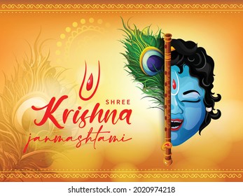 Beautiful Illustration of Bal Krishna, Traditional Poster Design for Hindu Festival Shree Krishna Janmashtami.