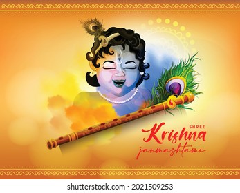 Beautiful Illustration of Bal Krishna, Traditional Poster Design for Hindu Festival Shree Krishna Janmashtami.