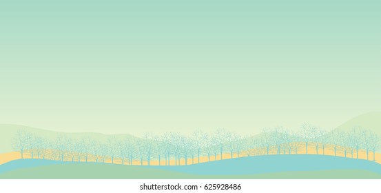 Beautiful illustration of blooming flower fields
blue and bright yellow colors, nature vector landscape