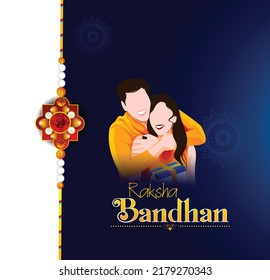  Hermosa ilustración de hermano y hermana para un festival indio Rakshabandhan con diseños mandala y rakhi