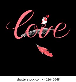 Beautiful illustration with calligraphic inscription love on a black background