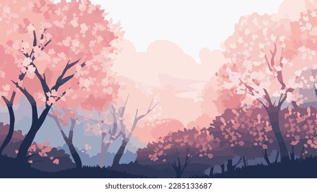 It is a beautiful illustration of cherry blossom trees.