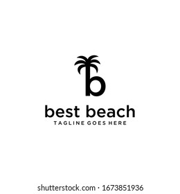 A beautiful illustration of a coconut tree by the beach logo design.