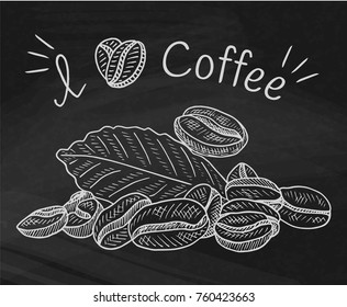Beautiful illustration of coffee beans on chalkboard background