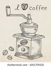 Beautiful illustration of coffee grinder with beans