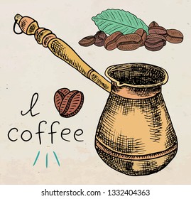 Beautiful illustration of the coffee pot with beans