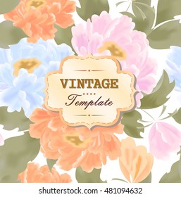 the beautiful illustration with colorful flowers - peonies.