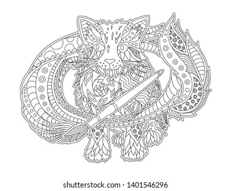 Beautiful illustration for coloring book with cartoon cat artist and paint brush on white background