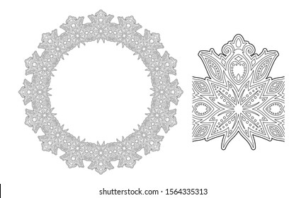 Beautiful illustration for coloring book page with abstract round pattern with paint brush isolated on white background