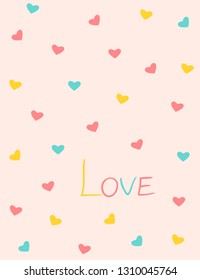Beautiful illustration concept for Valentine`s Day postcard with colored word Love on it. Simple design. EPS10