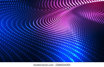Beautiful illustration with connected dots neon vibrant light abstract cyber space artificial intelligence. Particle technology background. Hi-tech and big data. Technology and science. Vector EPS10.
