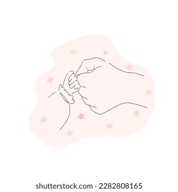 beautiful illustration of dad and baby hands. one line illustration of hands