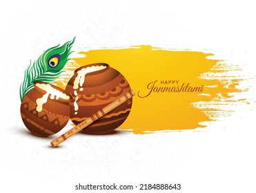 Beautiful illustration of dahi handi for hindu festival shree krishna janmashtami card background