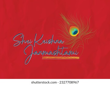 Beautiful Illustration of Dahi Handi, Traditional Poster Design for Hindu Festival Shree Krishna Janmashtami . Shri Krishna Janmashtami typography with peacock feather. happy Janmashtami.