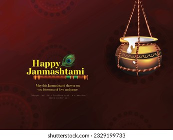 Beautiful Illustration of Dahi Handi, Traditional Poster Design for Hindu Festival festival background of India with text in Hindi meaning Shri Krishan Janmashtami