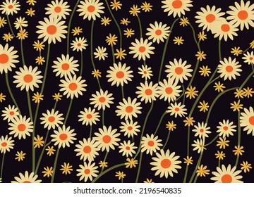 A beautiful illustration of daisy on a black background. The colors are rich and vibrant, and the daisy itself are intricately detailed. 