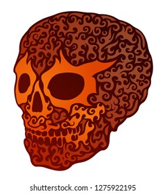 Beautiful illustration with decorative red skull on white background