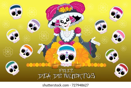 Beautiful illustration depicting the day of the dead in Mexican traditions