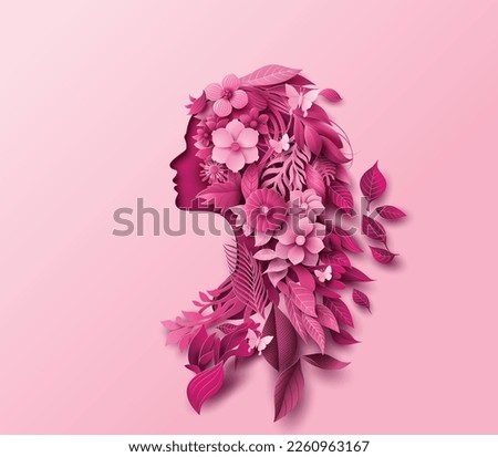 Beautiful illustration of a woman’s face made from flowers and birds in soft pink tones. Ideal for Women's Day, Valentine’s, wellness campaigns, or romantic themes.