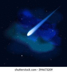 Beautiful illustration of a fantasy. Flying comet in the space on the background of the constellations of the milky way. Vector, eps10.