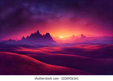 Beautiful illustration Fantasy landscape, sci-fi landscape with planet.