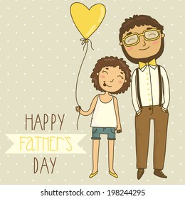 Beautiful illustration of a father and daughter. Card for father's day