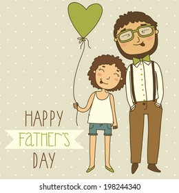 Beautiful illustration of a father and daughter. Card for father's day