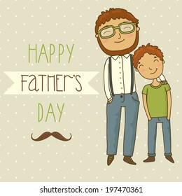 Beautiful illustration of a father and son. Card for father's day